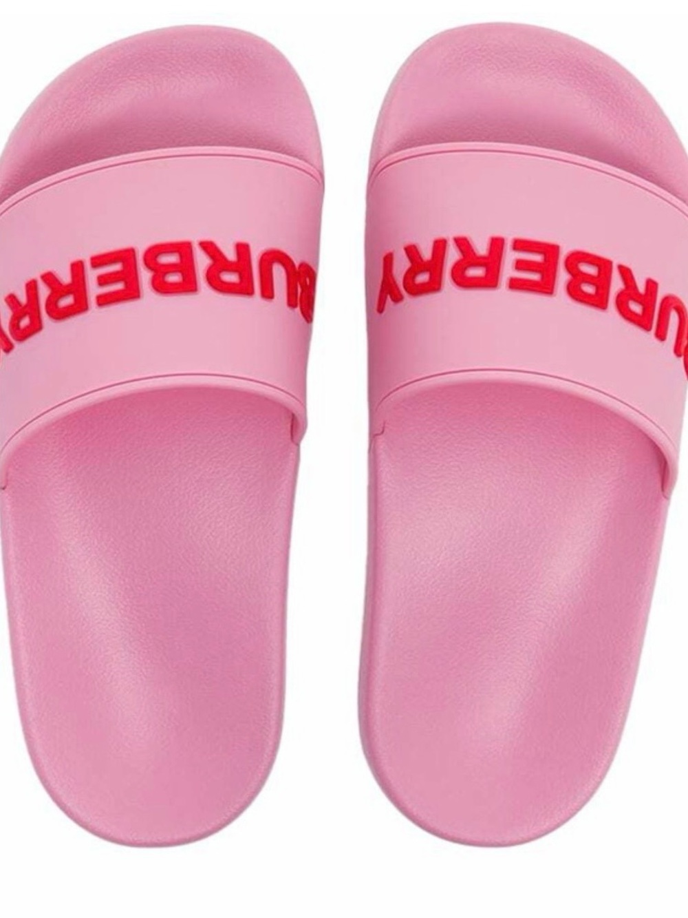 Burberry Pink Slide Sandals with Red Logo Strap